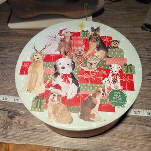 Festive Holiday Dog Puzzle 1000 Pieces Round Complete
